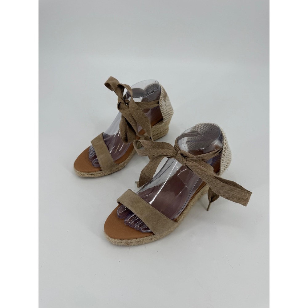 Maypol Tan Suede Espadrille Wedge Sandals Lace Up Made in Spain Size 39
